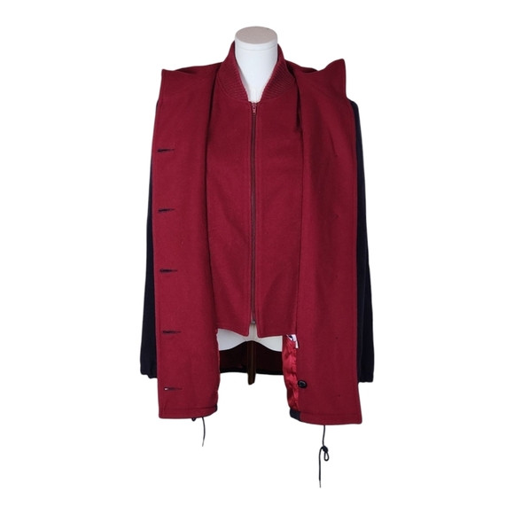 Vintage Mackintosh Wool Coat Hooded Navy Red Vest Made in USA Size 8 - Picture 5 of 11